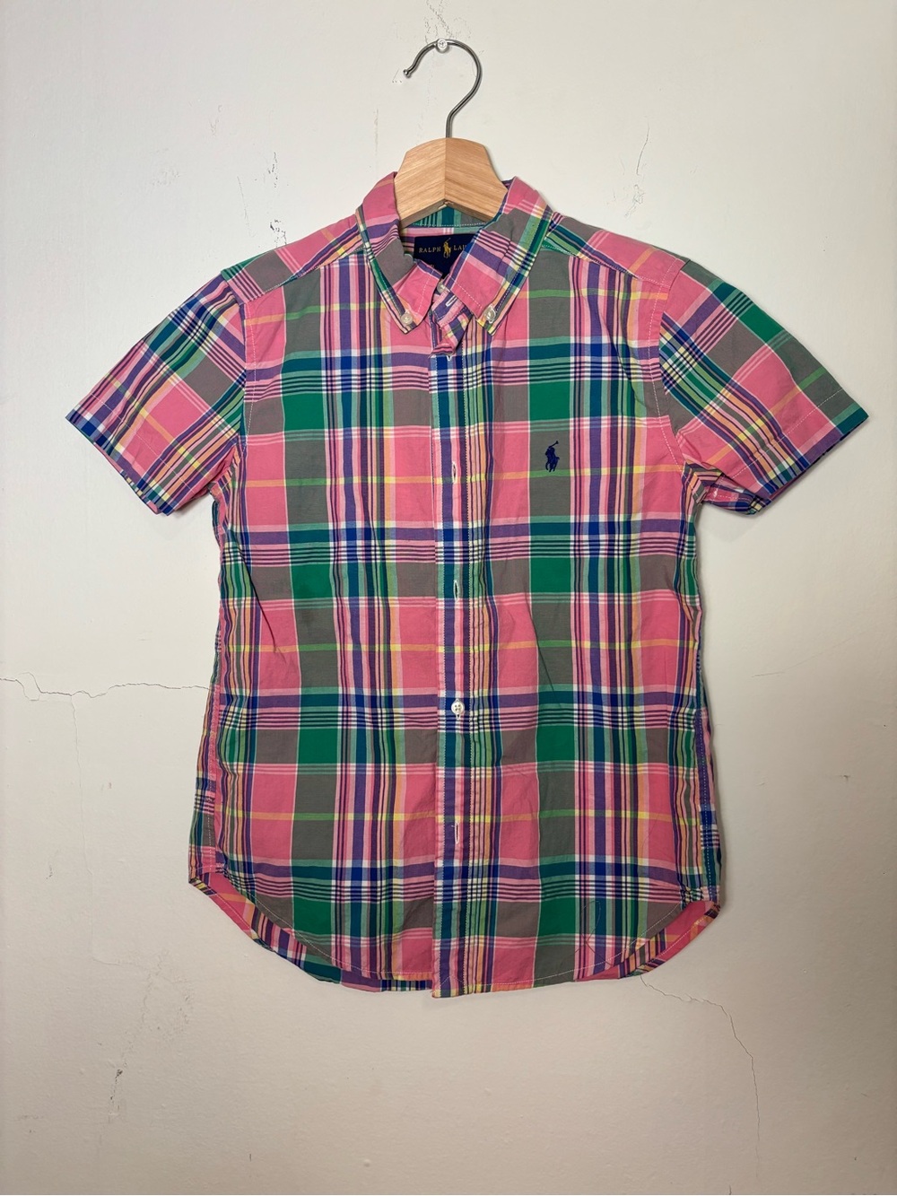 Ralph Lauren Pink, Green & Blue Plaid Short-Sleeve Button-Down Shirt